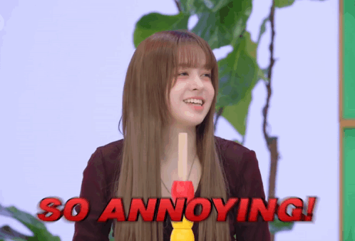 A Woman With Long Hair Says So Annoying In Red GIF