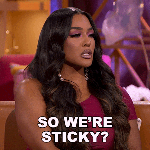 A Woman With Long Hair Says So We 'Re Sticky ? GIF