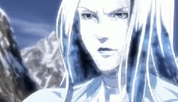 A Woman With Long White Hair Is Standing In Front Of A Mountain In A Pixel Art . GIF