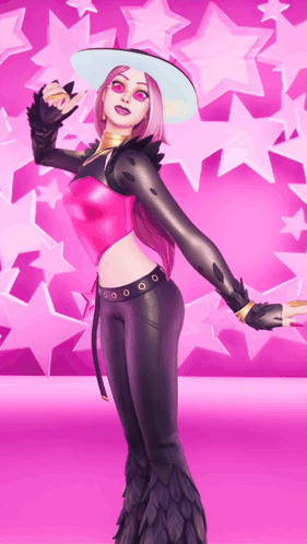 A Woman With Pink Hair Is Wearing A Cowboy Hat GIF