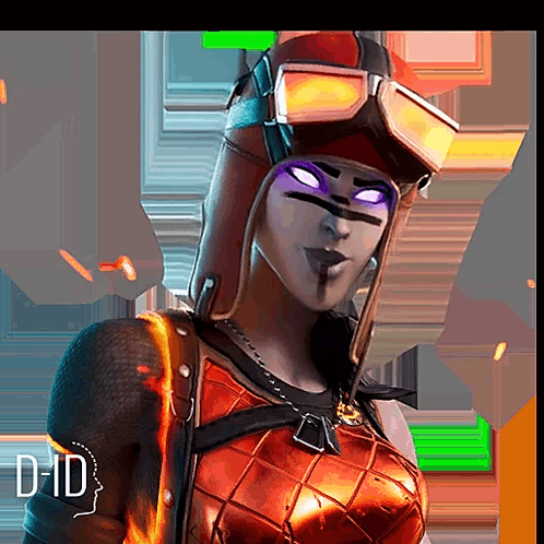 A Woman With Purple Eyes Is Wearing A Helmet And Goggles With The Word Did Below Her GIF