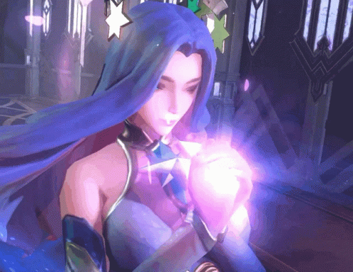 A Woman With Purple Hair Is Holding A Purple Object GIF