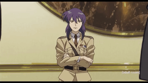 A Woman With Purple Hair Is Standing With Her Arms Crossed In A Scene From Adult Swim GIF