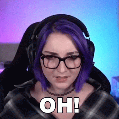 A Woman With Purple Hair Is Wearing Headphones And Glasses And Says Oh ! GIF