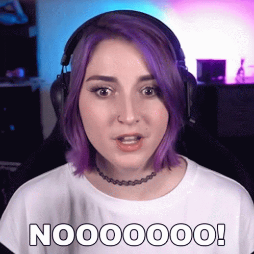 A Woman With Purple Hair Is Wearing Headphones And Says Noo00000 ! GIF