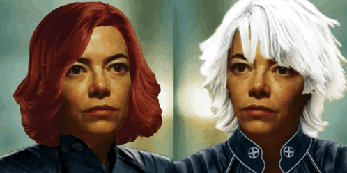a woman with red hair and a white haired woman