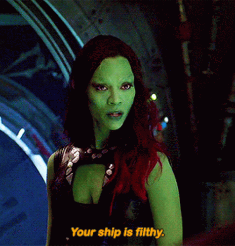 A Woman With Red Hair And Green Skin Says Your Ship Is Filthy GIF