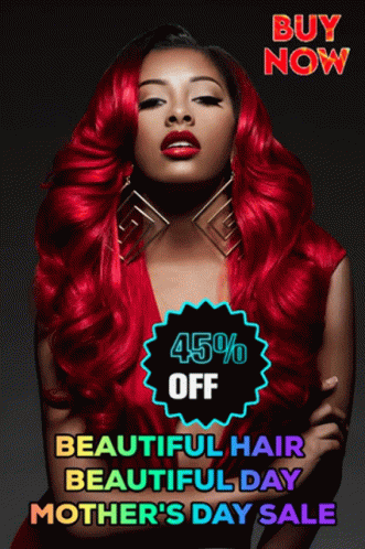 A Woman With Red Hair Is Advertising A 45 % Off Mother 'S Day Sale GIF