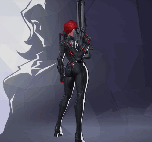 A Woman With Red Hair Is Holding A Gun In Her Hand GIF