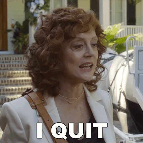A Woman With Red Hair Says I Quit In Front Of A Horse Drawn Carriage GIF