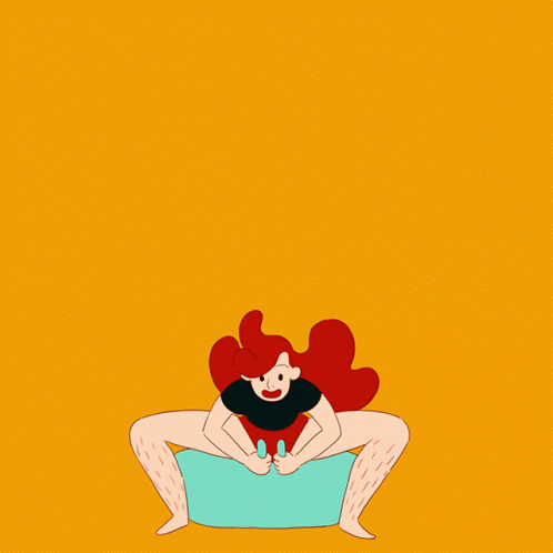 A Woman With Red Hair Sits On A Blue Ball GIF
