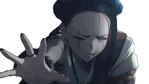a woman with tears running down her face is reaching out