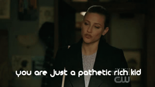 A Woman With The Words You Are Just A Pathetic Rich Kid On The Bottom GIF