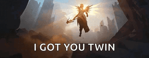 A Woman With Wings Is Flying In The Air With The Words `` I Got You Twin '' . GIF