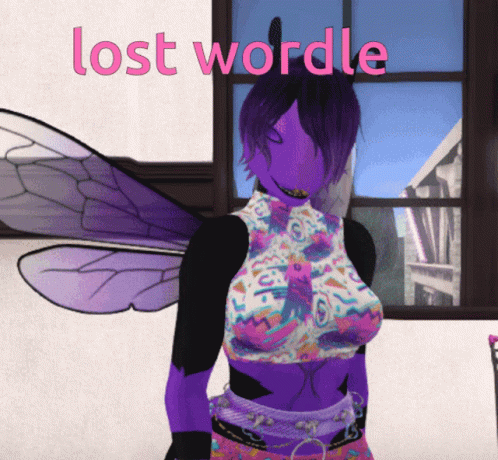 A Woman With Wings Is Standing In Front Of A Window With The Words Lost Wordle Written Above Her GIF