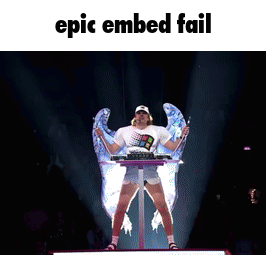 A Woman With Wings Is Standing On A Stage With The Words Epic Embed Fail Written Above Her GIF