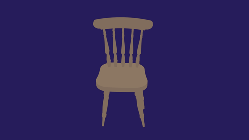 A Wooden Chair Is Against A Blue Background GIF