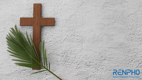 A Wooden Cross With Palm Leaves And The Words Holy Wee GIF