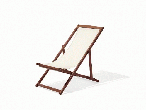 A Wooden Folding Chair With A White Canvas On A White Background GIF