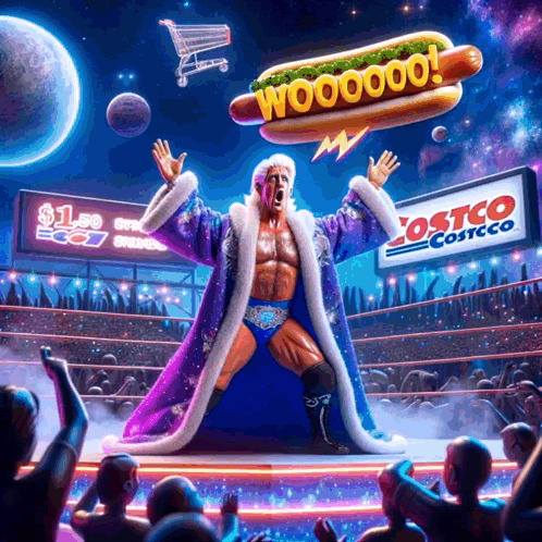A Wrestler In A Ring With A Costco Sign Behind Him GIF