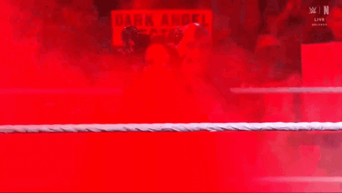 A Wrestler In A Ring With A Sign That Says Dark Angel On It GIF