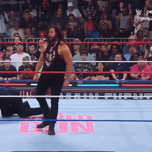 A Wrestler In A Ring With A Sign That Says Fun GIF