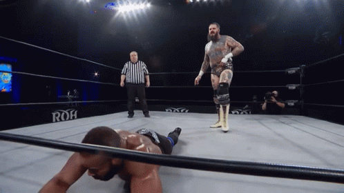 A Wrestler In A Ring With The Word Roh On The Wall GIF