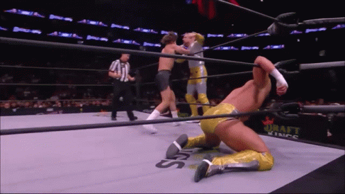 A Wrestler Is Kneeling Down In A Ring With The Word Draft Kings On The Side GIF