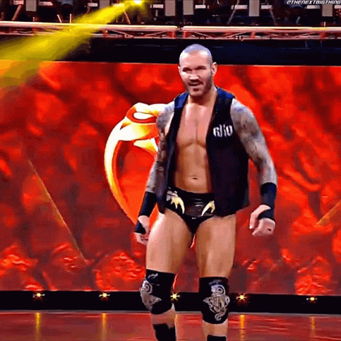 A Wrestler Is Standing On A Stage With A Ring In The Background .. GIF