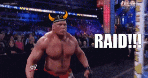 A Wrestler Is Wearing A Viking Hat And Says Raid !!! GIF
