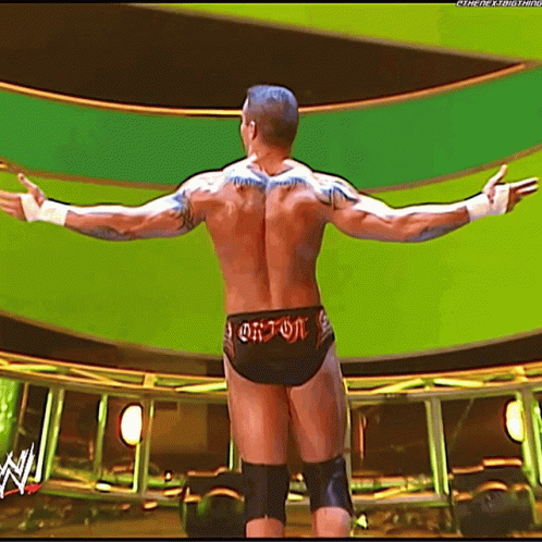 A Wrestler With A Belt That Says ' Orton ' On It GIF
