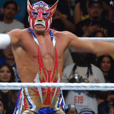 A Wrestler With A Mask That Says American GIF