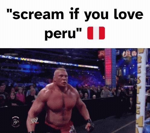 A Wrestling Ring With The Words " Scream If You Love Peru " At The Top GIF