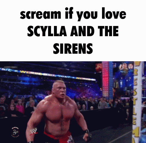 A Wrestling Ring With The Words Scream If You Love Scylla And The Sirens On The Bottom GIF