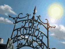 A Wrought Iron Gate That Reads Port Mobius GIF