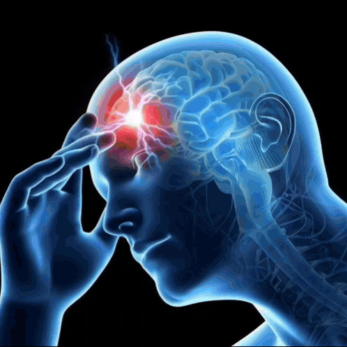 A X-Ray Of A Man 'S Head With A Red Lightning Bolt Coming Out Of It GIF