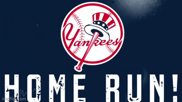 A Yankees Logo Is On A Blue Background With The Words Home Run GIF