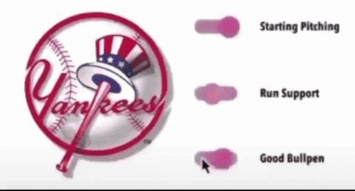 a yankees logo that says starting pitching run support good bullpen