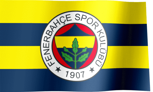 A Yellow And Blue Flag With A Logo For Fenerbahce Spor Kulubu 1907 GIF