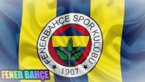A Yellow And Blue Flag With The Fenerbahce Logo In The Center GIF
