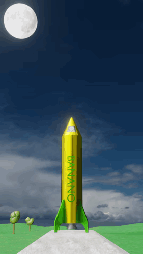 a yellow and green rocket with bananano written on the side