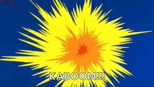 A Yellow And Orange Explosion With The Words `` Kaboom '' Written On It . GIF