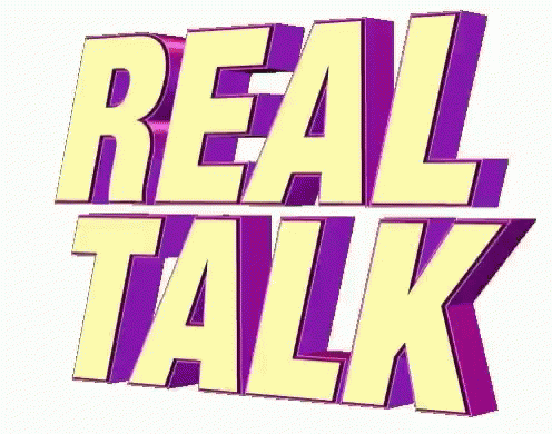A Yellow And Purple Logo That Says Real Talk GIF