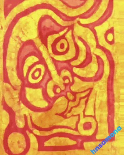 A Yellow And Red Drawing Of A Face With The Name Hammina On The Bottom Right GIF