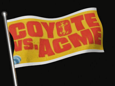 a yellow and red flag that says coyote vs. acme