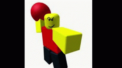 A Yellow And Red Roblox Character Is Holding A Red Boxing Glove In His Hand . GIF