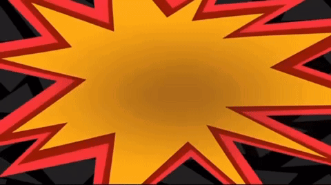 A Yellow And Red Starburst With A Black Background GIF
