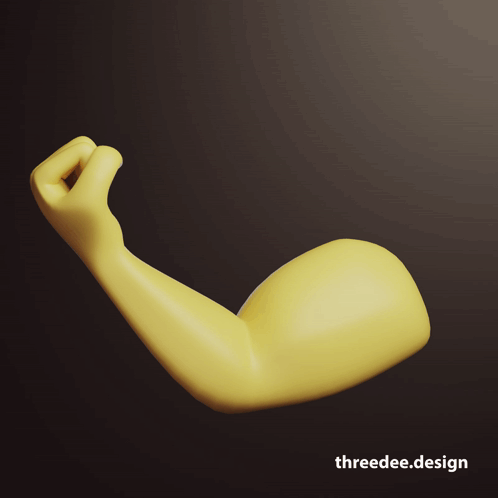 A Yellow Arm With The Words Threedee.design On The Bottom Right GIF