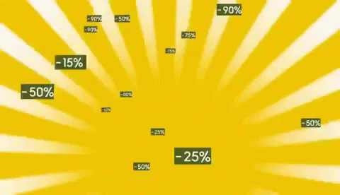 A Yellow Background With A Lot Of Numbers That Say -15 % -25 % And -50 % GIF