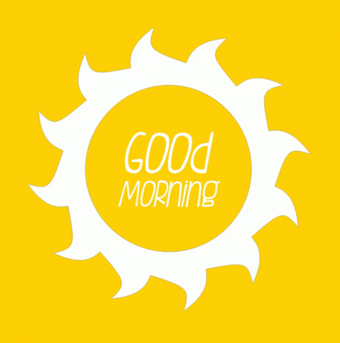 a yellow background with a white sun and the words good morning on it
